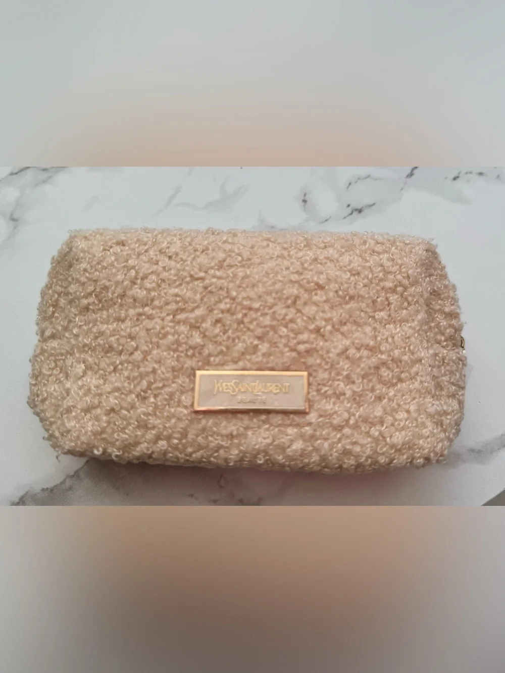 Yves Saint Laurent Beige Sherpa Cosmetic Pouch